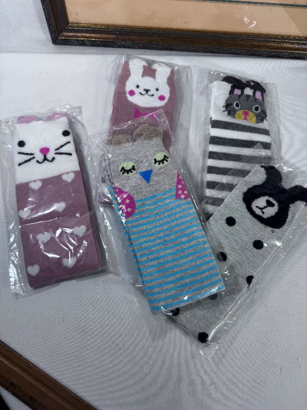 Childrens socks with cartoon animal faces